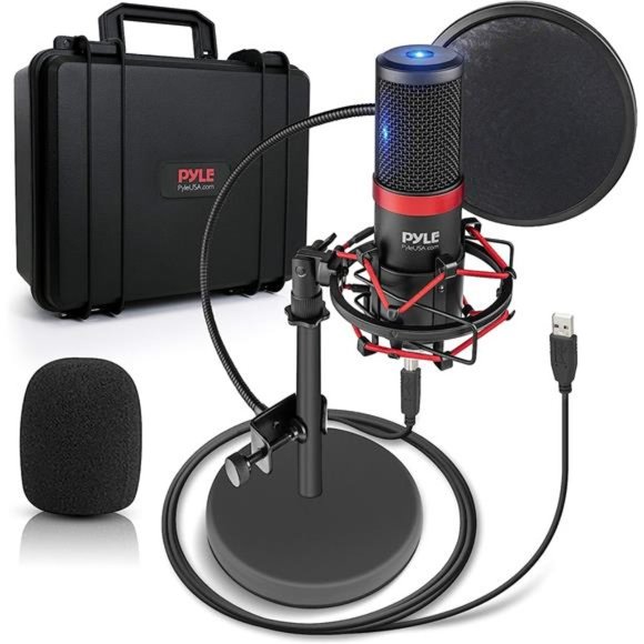 USB Microphone Podcast Recording Kit Audio Cardioid Condenser Mic w/Shock